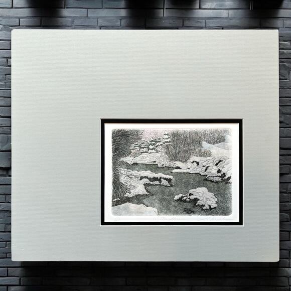 Vintage Leo P Donahue Art Etching New England Winter Stream Signed #158/250 Mat - Picture 1 of 10